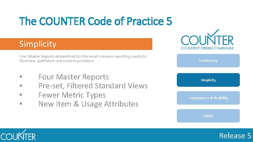 The COUNTER Code of Practice 5 Simplicity Four Master Reports streamlined for the most