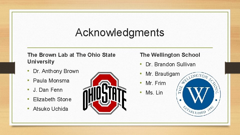 Acknowledgments The Brown Lab at The Ohio State University • • • Dr. Anthony