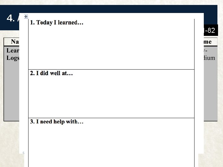 4. Assessment as Learning Strategies Table 1. 5 pp. 81 -82 