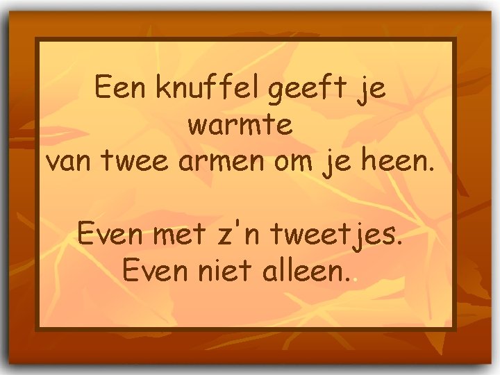 Een knuffel geeft je warmte van twee armen om je heen. Even met z'n