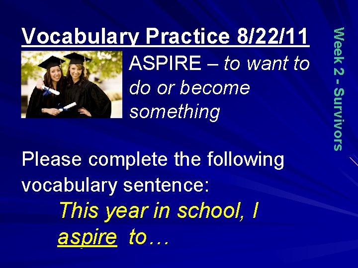 ASPIRE – to want to do or become something Please complete the following vocabulary