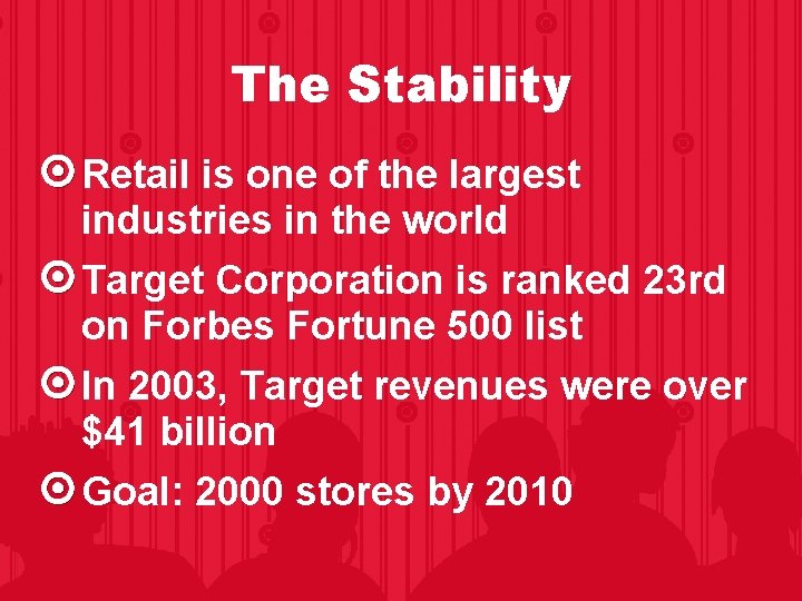 The Stability Retail is one of the largest industries in the world Target Corporation