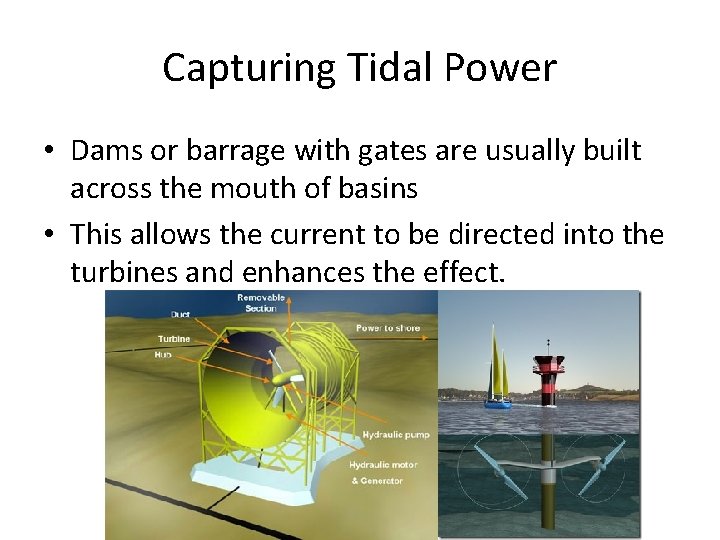 Capturing Tidal Power • Dams or barrage with gates are usually built across the