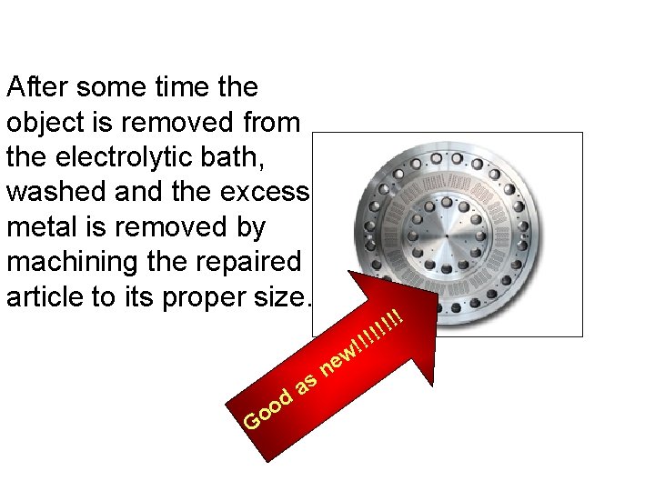 After some time the object is removed from the electrolytic bath, washed and the