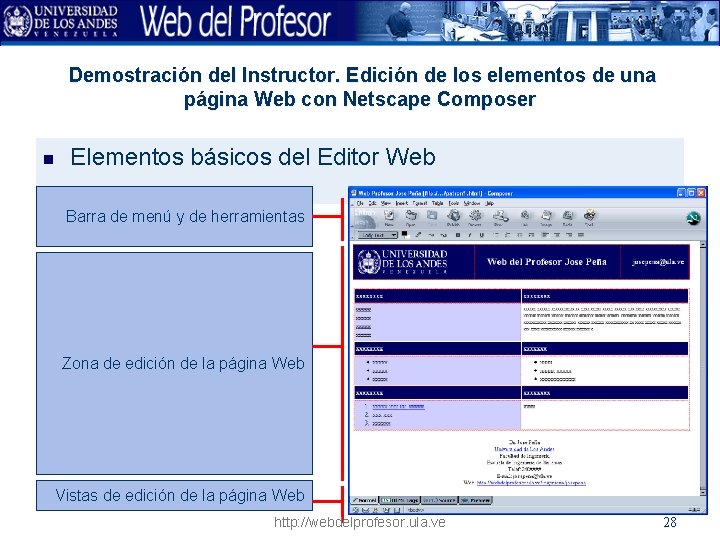 Demostración del Instructor. Edición de los elementos de una página Web con Netscape Composer