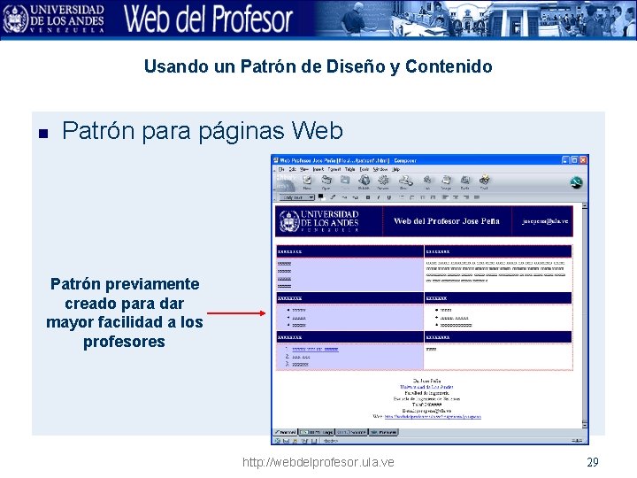 Usando un Patrón de Diseño y Contenido n Patrón para páginas Web Patrón previamente