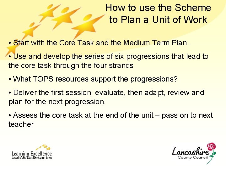 How to use the Scheme to Plan a Unit of Work • Start with