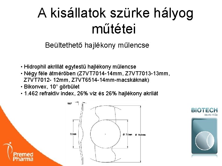 A kisállatok szürke hályog műtétei Beültethető hajlékony műlencse • Hidrophil akrillát egytestű hajlékony műlencse