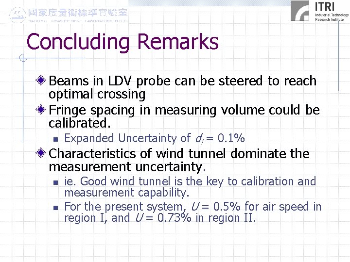 Concluding Remarks Beams in LDV probe can be steered to reach optimal crossing Fringe