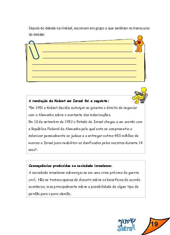 Depois do debate na Knéset, escrevam em grupo o que sentiram no transcurso do