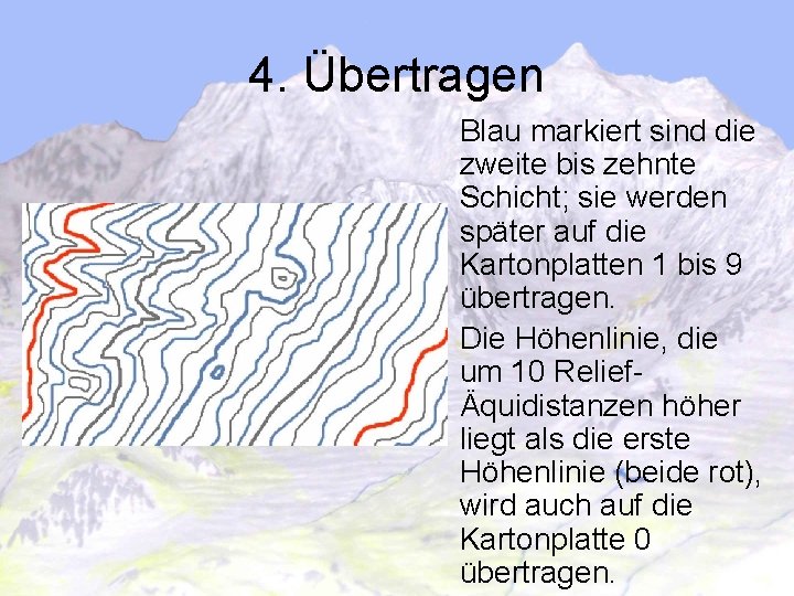 4. Übertragen Blau markiert sind die zweite bis zehnte Schicht; sie werden später auf