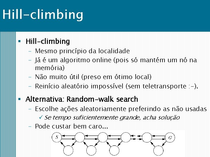 Hill-climbing § Hill-climbing – Mesmo princípio da localidade – Já é um algoritmo online