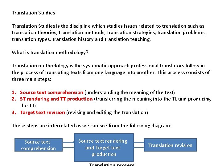 Translation Studies is the discipline which studies issues related to translation such as translation