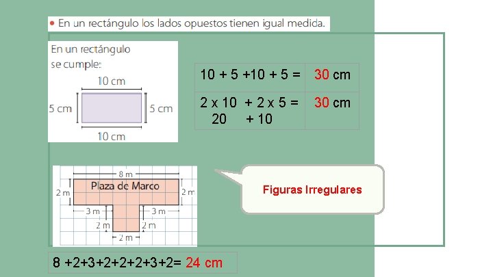 10 + 5 +10 + 5 = 30 cm 2 x 10 + 2