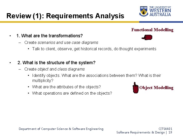 Review (1): Requirements Analysis Functional Modelling • 1. What are the transformations? – Create