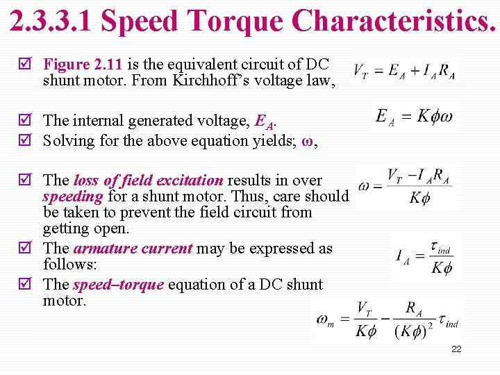 2. 3. 3. 1 Speed Torque Characteristics. þ Figure 2. 11 is the equivalent