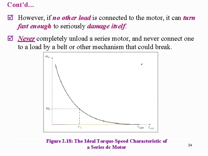 Cont’d… þ However, if no other load is connected to the motor, it can