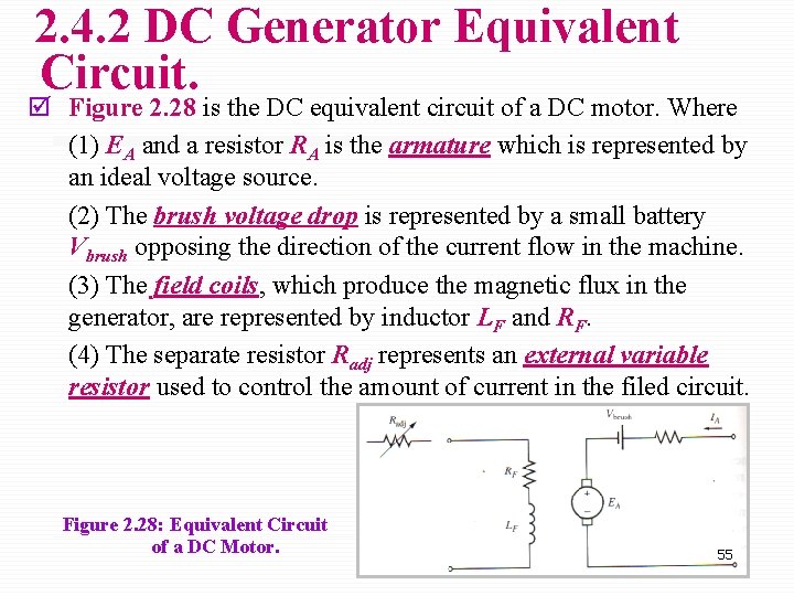 2. 4. 2 DC Generator Equivalent Circuit. þ Figure 2. 28 is the DC