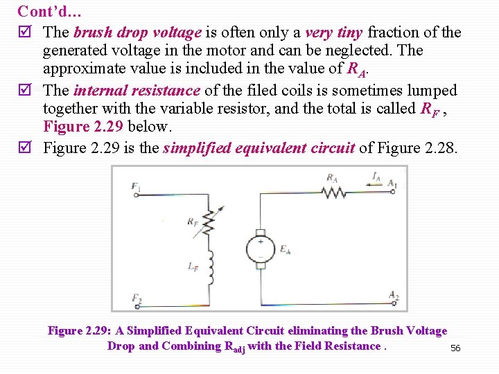Cont’d… þ The brush drop voltage is often only a very tiny fraction of