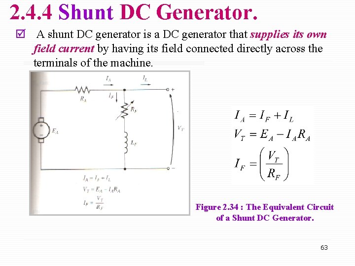 2. 4. 4 Shunt DC Generator. þ A shunt DC generator is a DC