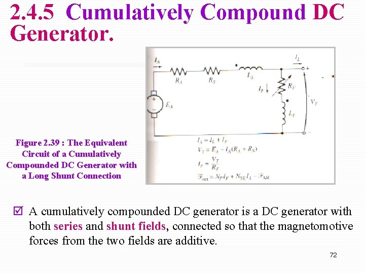 2. 4. 5 Cumulatively Compound DC Generator. Figure 2. 39 : The Equivalent Circuit