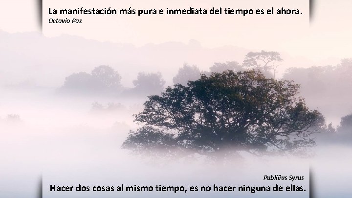 La manifestación más pura e inmediata del tiempo es el ahora. Octavio Paz Publilius