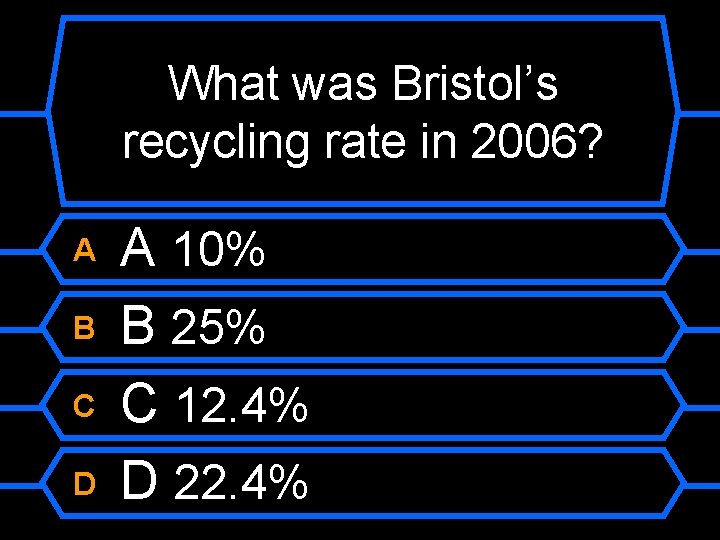 What was Bristol’s recycling rate in 2006? A B C D A 10% B