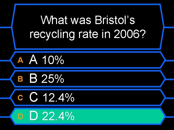 What was Bristol’s recycling rate in 2006? A B C D A 10% B