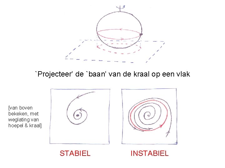 `Projecteer’ de `baan’ van de kraal op een vlak [van boven bekeken, met weglating