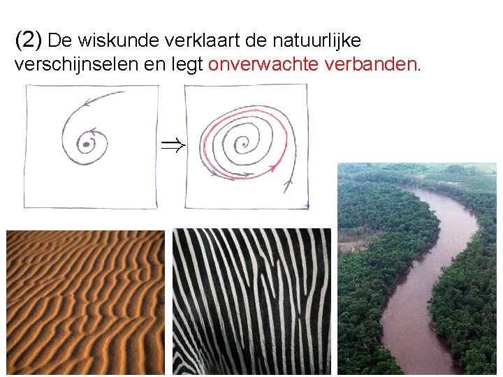 (2) De wiskunde verklaart de natuurlijke verschijnselen en legt onverwachte verbanden. 