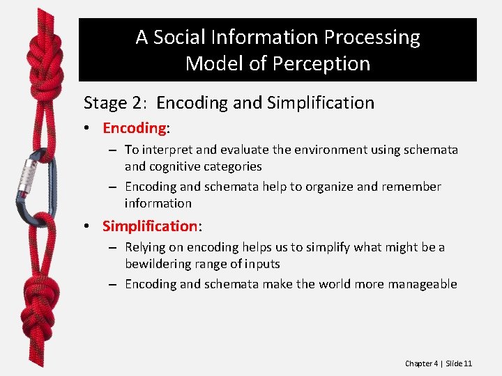 A Social Information Processing Model of Perception Stage 2: Encoding and Simplification • Encoding: