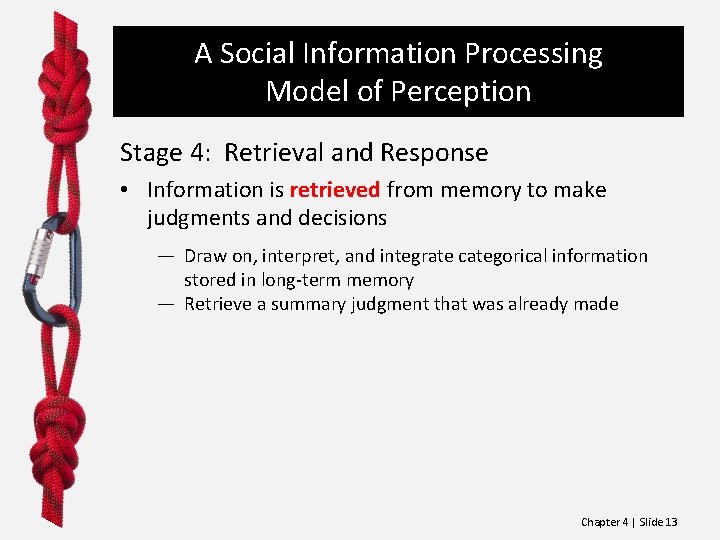 A Social Information Processing Model of Perception Stage 4: Retrieval and Response • Information