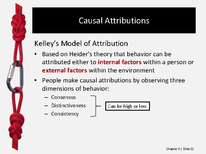 Causal Attributions Kelley’s Model of Attribution • Based on Heider’s theory that behavior can