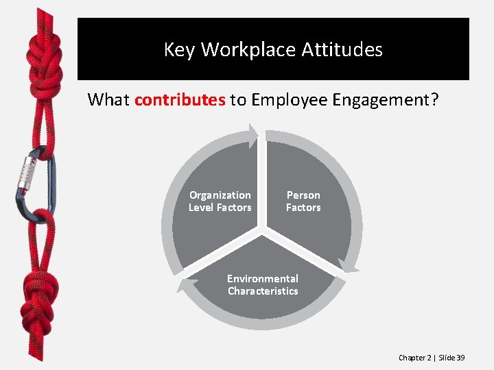 Key Workplace Attitudes What contributes to Employee Engagement? Organization Level Factors Person Factors Environmental