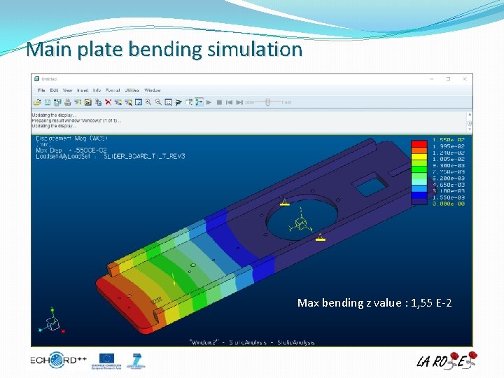 Main plate bending simulation Max bending z value : 1, 55 E-2 