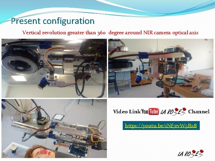 Present configuration Vertical revolution greater than 360 degree around NIR camera optical axis Video