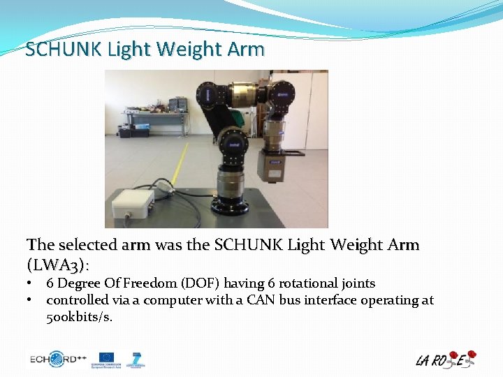 SCHUNK Light Weight Arm The selected arm was the SCHUNK Light Weight Arm (LWA