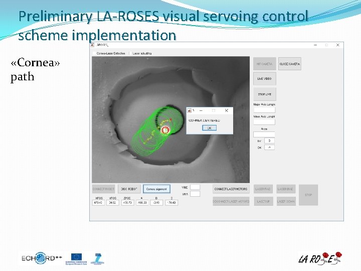 Preliminary LA-ROSES visual servoing control scheme implementation «Cornea» path 