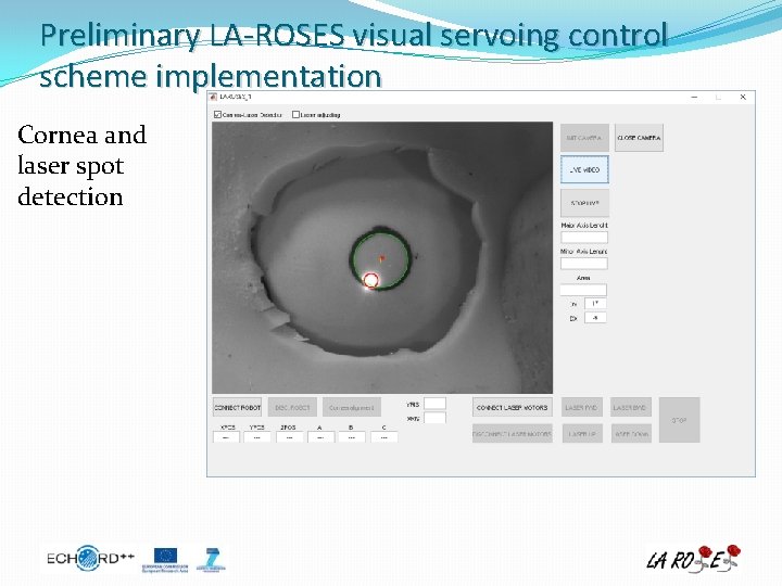 Preliminary LA-ROSES visual servoing control scheme implementation Cornea and laser spot detection 