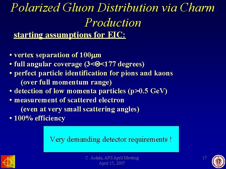 Polarized Gluon Distribution via Charm Production starting assumptions for EIC: • vertex separation of