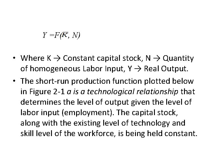Y =F( , N) • Where K → Constant capital stock, N → Quantity