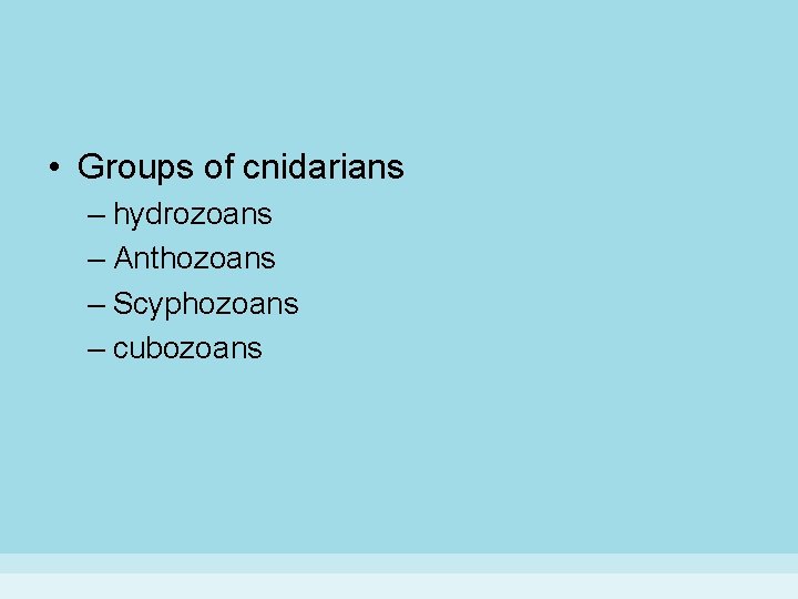 • Groups of cnidarians – hydrozoans – Anthozoans – Scyphozoans – cubozoans • Groups of cnidarians – hydrozoans – Anthozoans – Scyphozoans – cubozoans