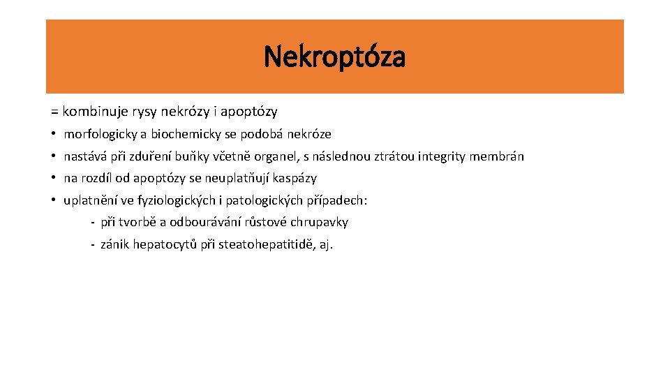 Nekroptóza = kombinuje rysy nekrózy i apoptózy • morfologicky a biochemicky se podobá nekróze