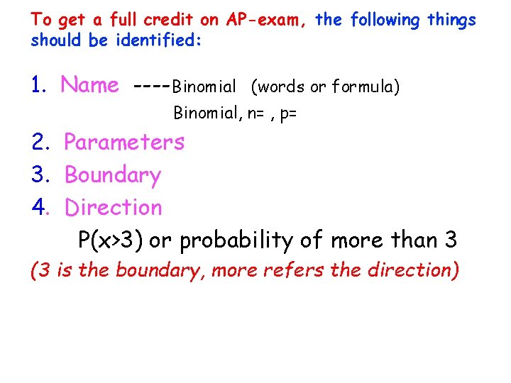 To get a full credit on AP-exam, the following things should be identified: 1.