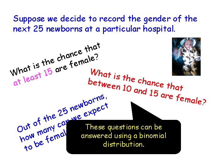 Suppose we decide to record the gender of the next 25 newborns at a