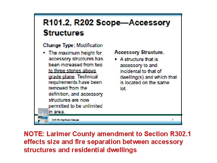 NOTE: Larimer County amendment to Section R 302. 1 effects size and fire separation