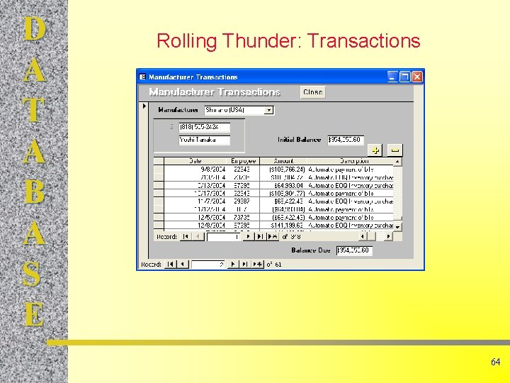 D A T A B A S E Rolling Thunder: Transactions 64 