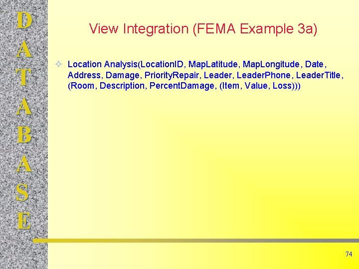 D A T A B A S E View Integration (FEMA Example 3 a)