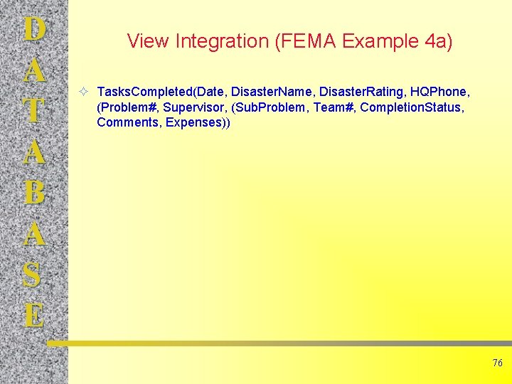 D A T A B A S E View Integration (FEMA Example 4 a)