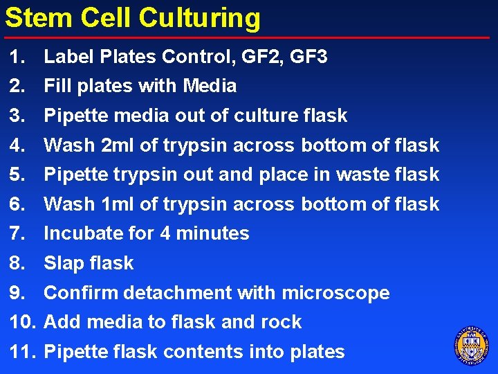 Stem Cell Culturing 1. 2. 3. 4. 5. 6. 7. 8. 9. 10. 11.